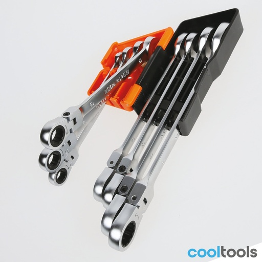 Beta | 142SN/SC8 | 8-delige set scharnierbare ratelringsteeksleutels met kniegewricht | 001420258