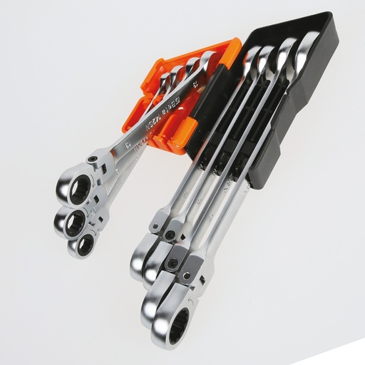Beta | 142SN/SC8 | 8-delige set scharnierbare ratelringsteeksleutels met kniegewricht | 001420258