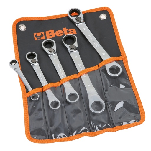 Beta | 195P/B5 | 5-delige set twaalfkant ringratelsleutels, omschakelbaar en gebogen, in etui | 001950266