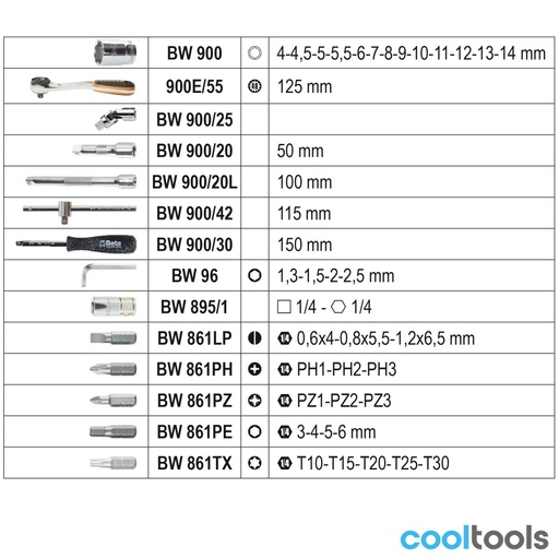 Beta | BW 903E/C42 | Doppenset 1/4" met 13 doppen, 18 bits en toebehoren, in koffer