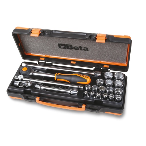 Beta | 910A/C16HR | Doppenset met 16 zeskant dopsleutels en 5 toebehoren, foam inleg, metalen kist | 009100935