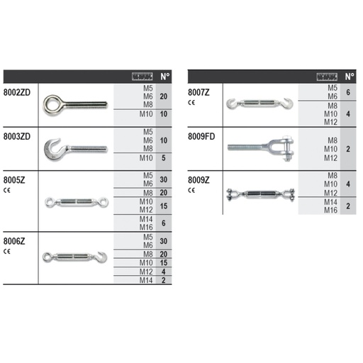 Beta | 8600+R/11 | Robur staalkabelassortiment, 374-delig, met haken zonder paneel | 086000011