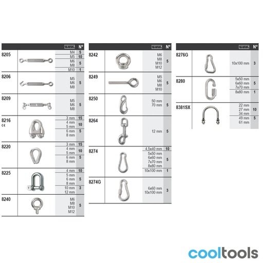 Beta | 8600+R/412 | Roestvaststalen kabelassortiment, 348-delig, met haken zonder paneel | 086000412