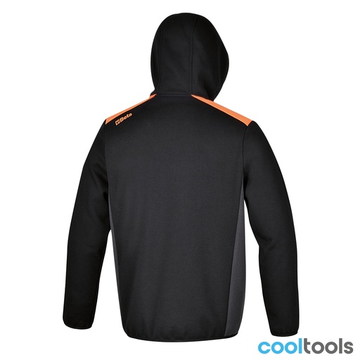 Beta | 7566NG | Lange hoodie met rits, zwart met antracietgrijze inzetstukken
