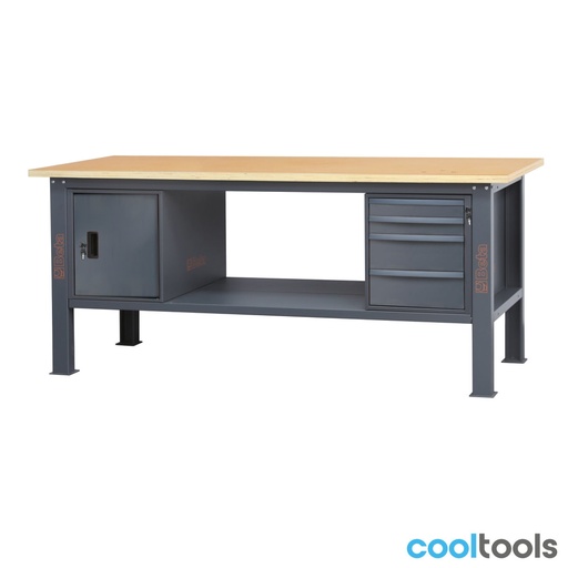 Beta | C58BC-W2,1 4CA | Werkbank 2,1 m met houten werkblad, 4 laden en deurmodule