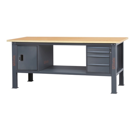 Beta | C58BC-W2,1 4CA | Werkbank 2,1 m met houten werkblad, 4 laden en deurmodule