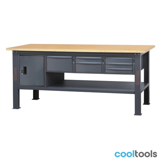 Beta | C58BC-W2,1 6CA | Werkbank 2,1 m met houten werkblad, 6 laden en deurmodule