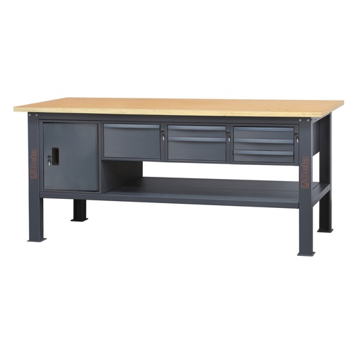 Beta | C58BC-W2,1 6CA | Werkbank 2,1 m met houten werkblad, 6 laden en deurmodule