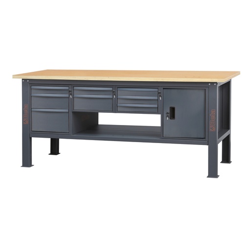 Beta | C58BC-W2,1 8CA | Werkbank 2,1 m met houten werkblad, 8 laden en deurmodule