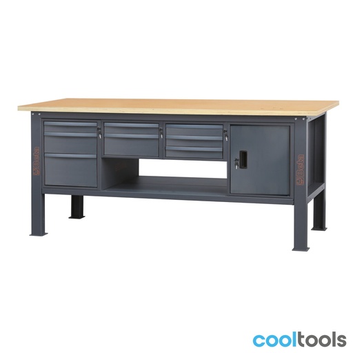 Beta | C58BC-W2,1 8CA | Werkbank 2,1 m met houten werkblad, 8 laden en deurmodule