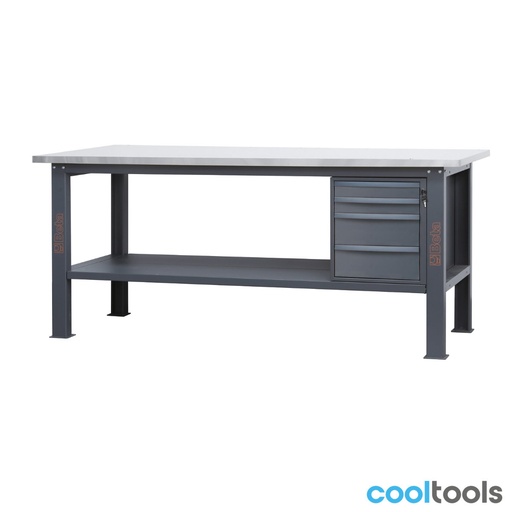 Beta | C58BC-X2,1 4C | Werkbank 2,1 m met RVS-gecoat MDF-werkblad en 4 laden