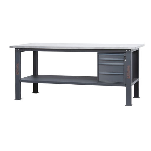 Beta | C58BC-X2,1 4C | Werkbank 2,1 m met RVS-gecoat MDF-werkblad en 4 laden