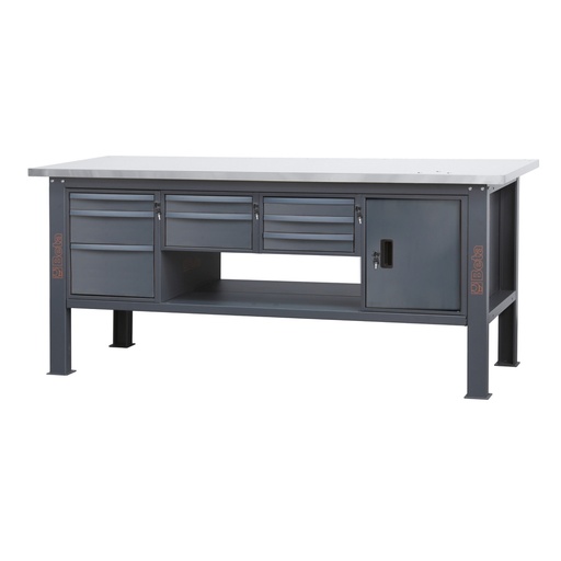 Beta | C58BC-X2,1 8CA | Werkbank 2,1 m met RVS-gecoat MDF-werkblad, 8 laden en deurmodule