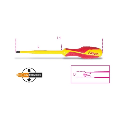 Beta | 1272MQF | Slanke schroevendraaier voor Phillips® kruiskopschroeven, geïsoleerd