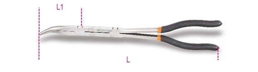 Beta | 1009L/DP | Extra lange 45° gebogen buigtang, dubbelwerkend scharnier, PVC-handgreep | 010090059