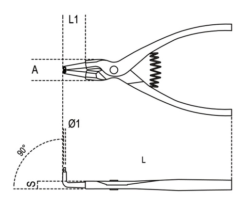 Beta | 1038HS | Borgveertang uitwendig, 90° gebogen punten, PVC-handgreep, H-SAFE | 010384017