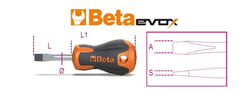 Beta | 1201EN | Evox schroevendraaiers voor sleufschroeven, extra-korte uitvoering, verchroomd, tip gebruneerd