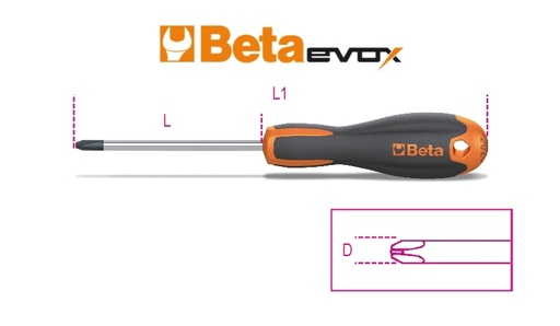 Beta | 1202E | Evox schroevendraaiers voor Phillips kruiskopschroeven, verchroomd, tip gebruneerd
