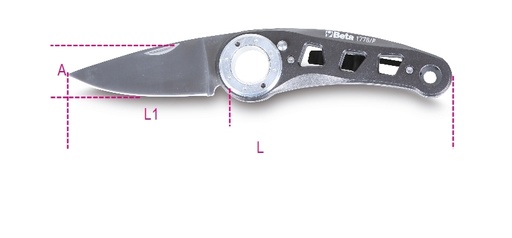 Beta | 1778P | Klapmes, roestvaststalen lemmet, aluminium handgreep, drukknop, in etui | 017780088