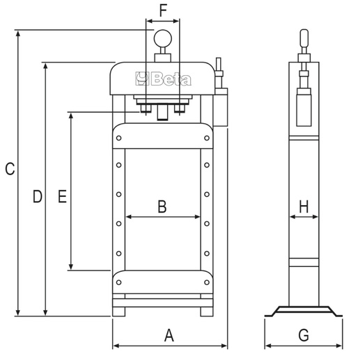 Beta | 3028/20 | Hydraulische werkplaatspers, 20 ton, met verschuifbare perscilinder | 030280020
