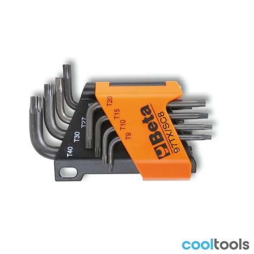 Beta | 97TX/SC8 | Set gebogen stiftsleutels voor Torx schroeven, gepolijst, met kunststof houder | 000970064