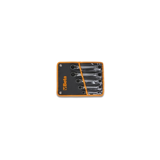 Beta | 195P/B5 | 5-delige set twaalfkant ringratelsleutels, omschakelbaar en gebogen, in etui | 001950266