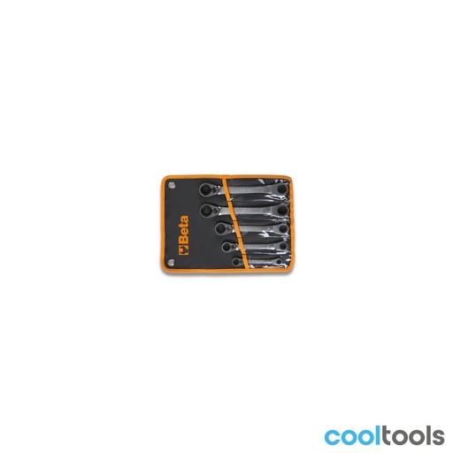 Beta | 195P/B5 | 5-delige set twaalfkant ringratelsleutels, omschakelbaar en gebogen, in etui | 001950266