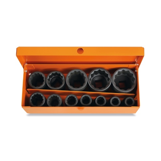 Beta | 720B/C12 | Doppenset slagdoppen twaalfkant 1/2", 12-delig, gefosfateerd, in metalen kist | 007201912