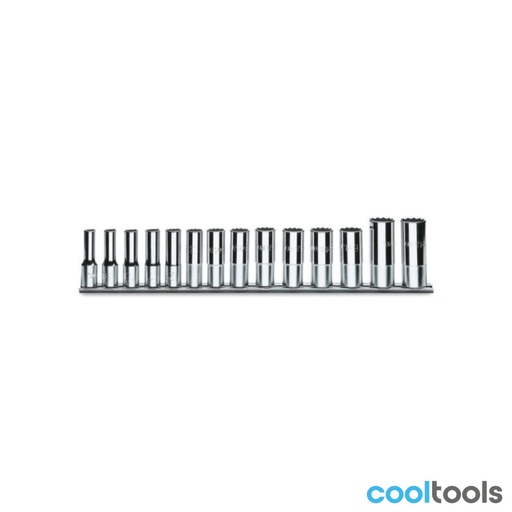 Beta | 910AL/SB14 | Doppenset slagdoppen zeskant 3/8", lang, 14-delig, met support | 009100174