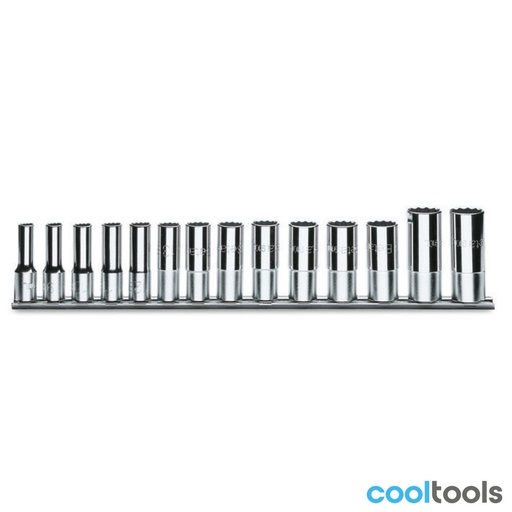 Beta | 910BL/SB | Dopsleutelset twaalfkant 3/8", lang model, verchroomd | 009100340