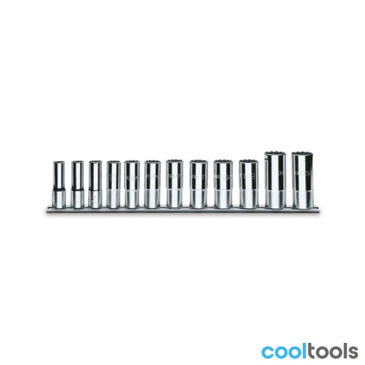 Beta | 910ASL/SB12 | Dopsleutelset twaalfkant 3/8", lang model, 12-delig, verchroomd | 009100365