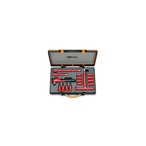 Beta | 910MQ/C16 | Doppenset 3/8", 8 twaalfkant doppen, 4 bitdoppen en 4 toebehoren, geïsoleerd | 009100917