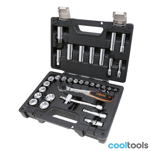 Beta | BW 913E/C33 | Doppenset 3/8" met 28 zeskantdoppen en 5 toebehoren, in koffer