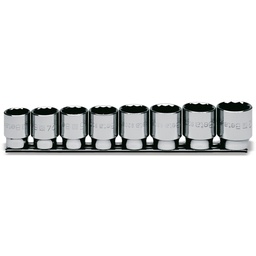 Dopsleutelset twaalfkant 1/2", 8-delig, verchroomd