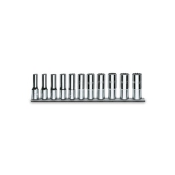 Dopsleutelset twaalfkant 1/2", lang model, 11-delig, verchroomd