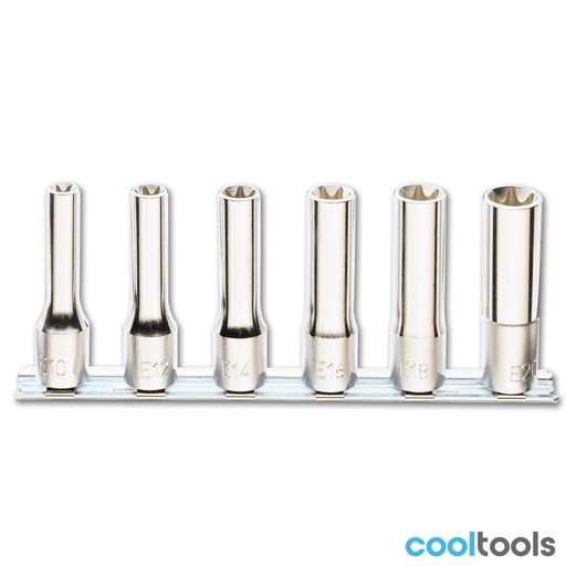 Beta | 920FTX/LSB | Doppenset voor Torx-profielbouten, 1/2", lang model, verchroomd | 009200409