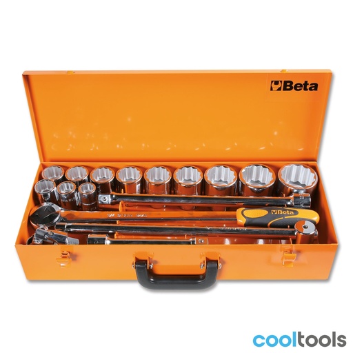 Beta | 928B/C12 | Doppendoos met 12 twaalfkant dopsleutels en 4 toebehoren, plaatstalen kist | 009280957