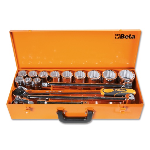 Beta | 928B/C12 | Doppendoos met 12 twaalfkant dopsleutels en 4 toebehoren, plaatstalen kist | 009280957