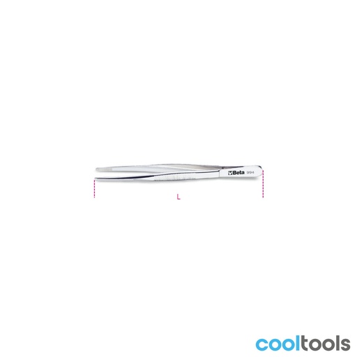 Beta | 994 | Pincet met rechte brede gegroefde bekken, roestvast staal, gepolijst | 009940001