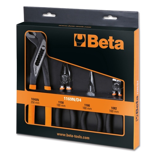 Beta | 1169N/D4 | Set van 4 tangen: combinatie-, telefoon-, zijknip- en waterpomptang | 011690024