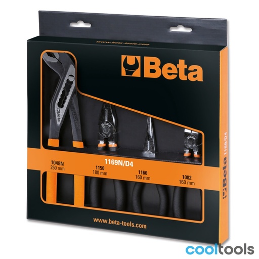Beta | 1169N/D4 | Set van 4 tangen: combinatie-, telefoon-, zijknip- en waterpomptang | 011690024