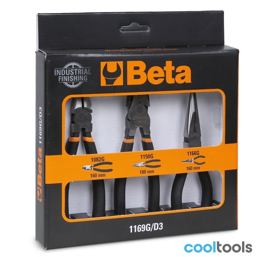 Beta | 1169G/D3 | Set van 3 tangen: combinatie-, lange punt- en zijkniptang, industrieel | 011690073