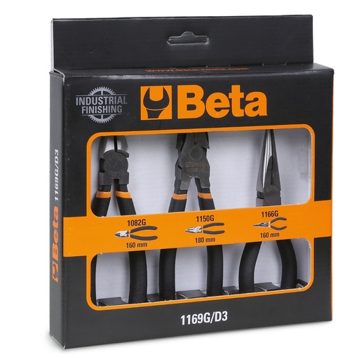 Beta | 1169G/D3 | Set van 3 tangen: combinatie-, lange punt- en zijkniptang, industrieel | 011690073