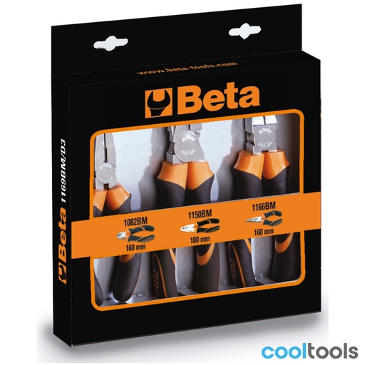 Beta | 1169BM/D3 | Set van 3 tangen: combinatie-, telefoon- en zijkniptang | 011690133