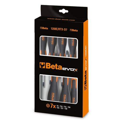 Beta | 1208E/RTX-D | 7-delig set schroevendraaiers voor Tamper Resistant Torx schroeven | 012081207