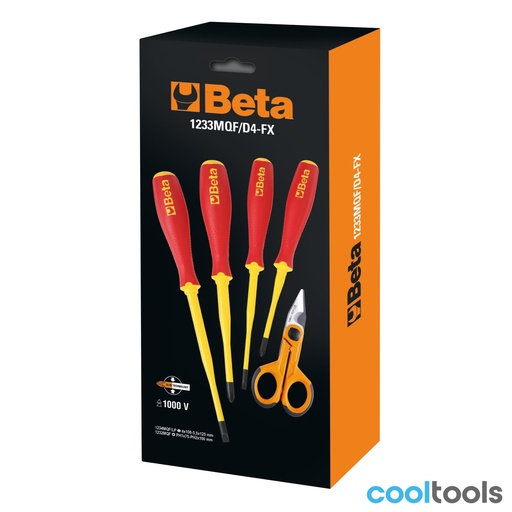 Beta | 1233MQF/D4-FX | Schroevendraaierset slank 4-delig met elektricienschaar 1128FX, geïsoleerd | 012330905