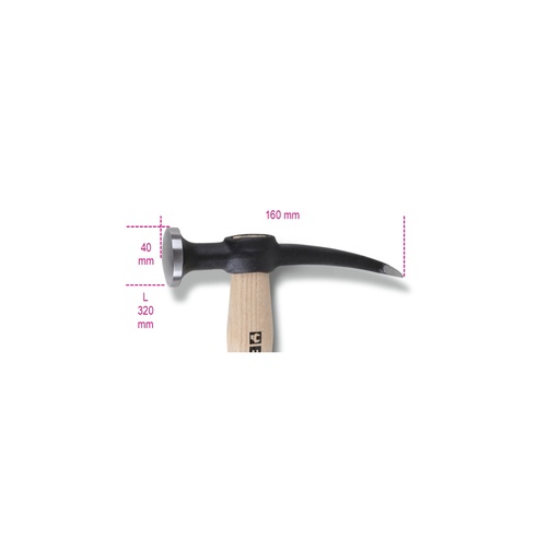 Beta | 1345 | Uitdeukhamer met ronde bolle baan en gebogen pen, houten steel