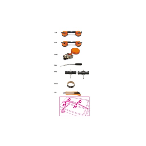 Beta | 1766/8 | 8-delig assortiment voor bewerking van autoruiten | 017660100