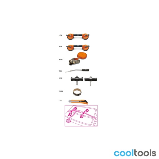 Beta | 1766/8 | 8-delig assortiment voor bewerking van autoruiten | 017660100