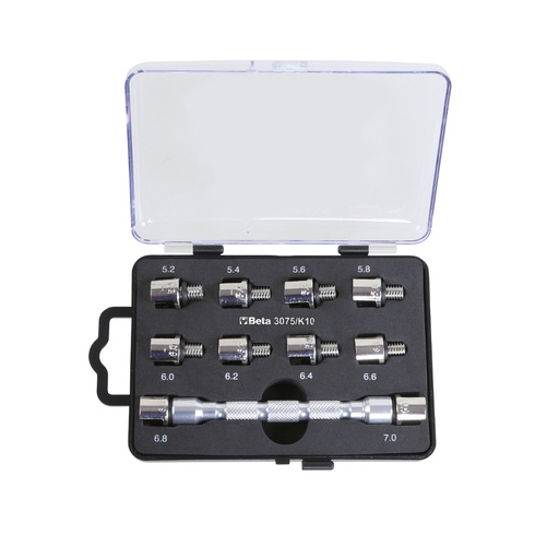 Beta | 3075/K10 | Spaaksleutelset universele sleutel met 10 verwisselbare koppen | 030750410